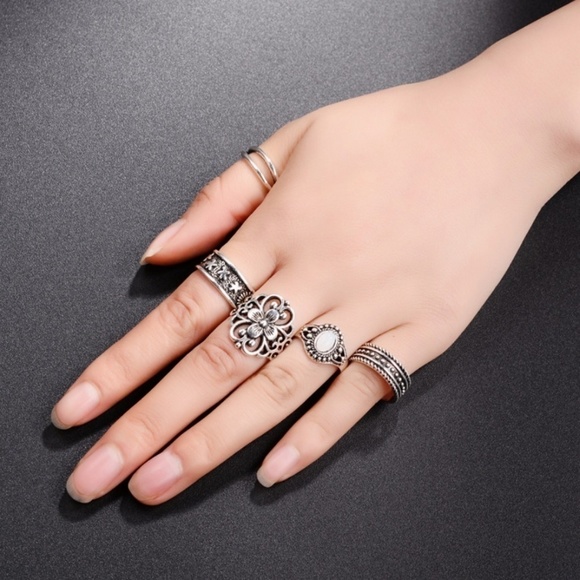 5 PC Boho Beach Knuckle Rings silver - Picture 2 of 3